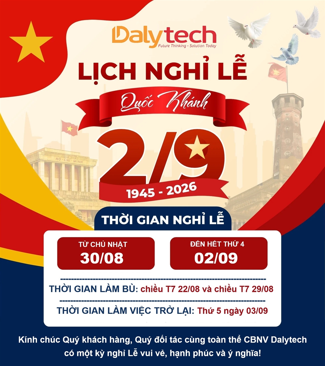 THÔNG BÁO LỊCH NGHỈ LỄ QUỐC KHÁNH 2/9/2026